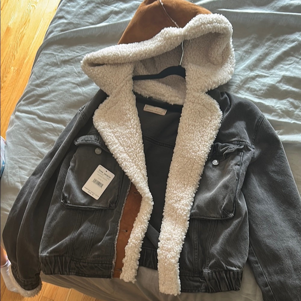 Black and Brown Sherpa-Lined Hooded Jacket